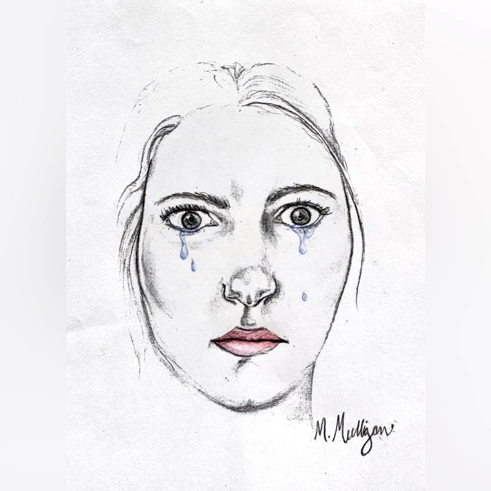 NEW Handmade Hand Crafted Original Drawing - Line Artwork Crying Female Tears
